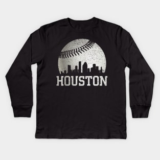 Vintage Houston Texas Skyline Baseball Kids Long Sleeve T-Shirt